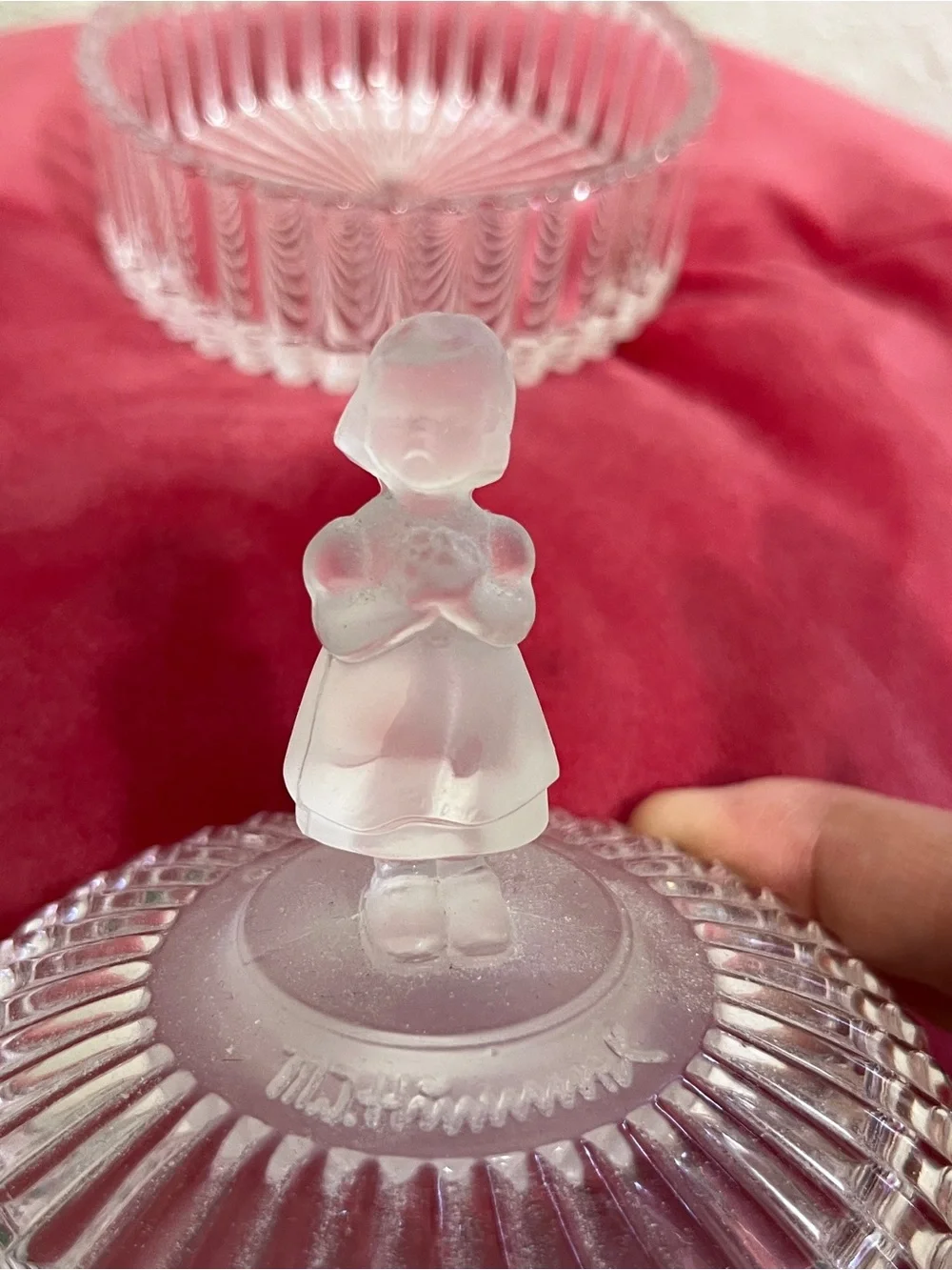Hummel Goebel Vintage 1993 Round Glass Dresser Trinket Box Jar Girl on Lid Avon